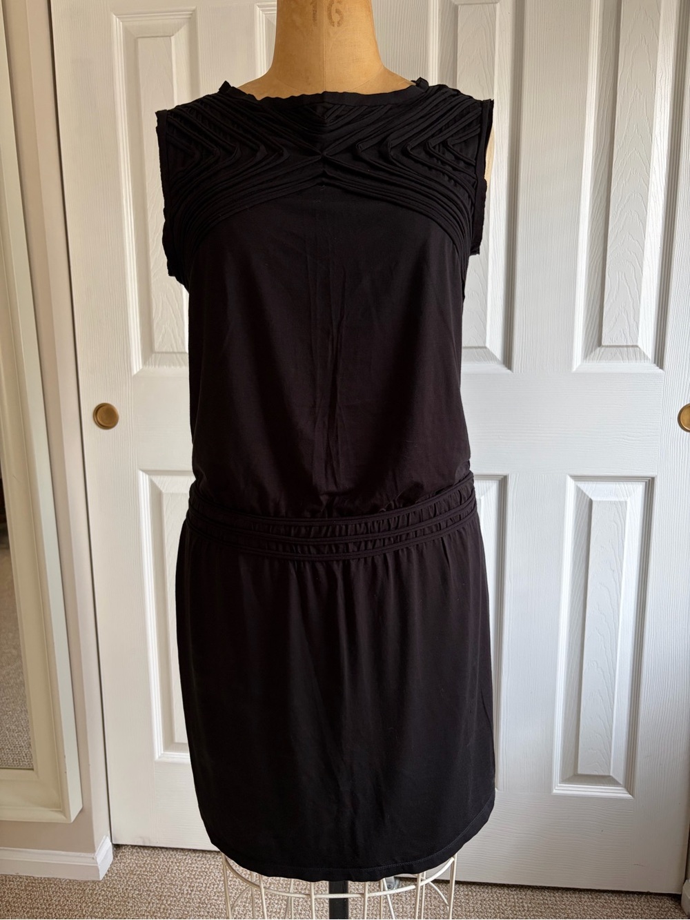 Max Studio Black Sleeveless Mini Dress with Pleated Yoke